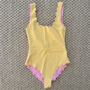 Marysia scalloped PALM SPRINGS MAILLOT pink yellow size XS